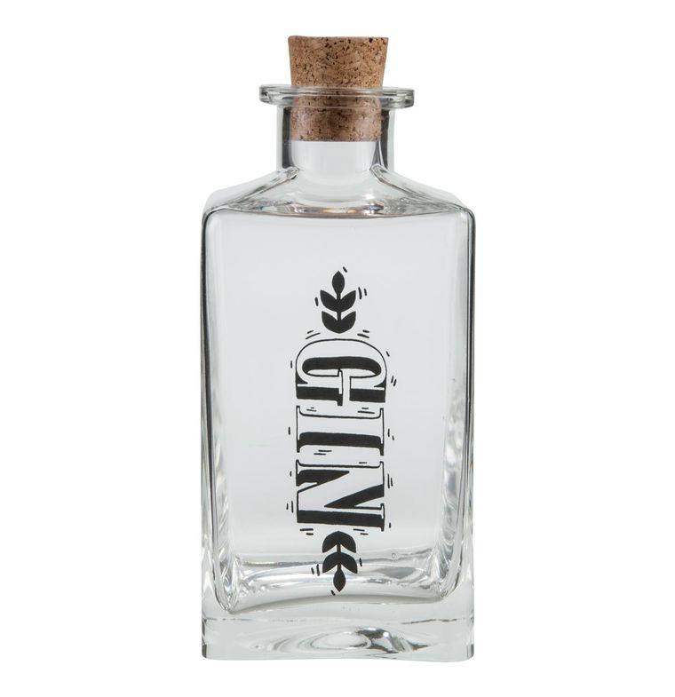 Glass Decanter with Cork Lid, "Gin"