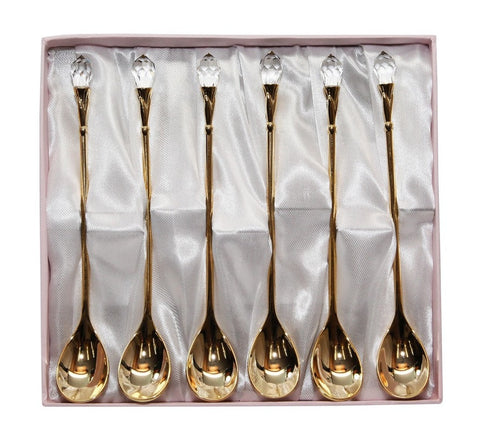 Gold spoons with diamond - 6 in a set