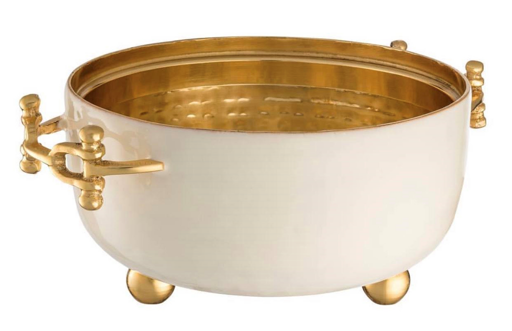Decorizer Hammered Ivory Enamel with Gold buckle dip bowl. - 2 sizes